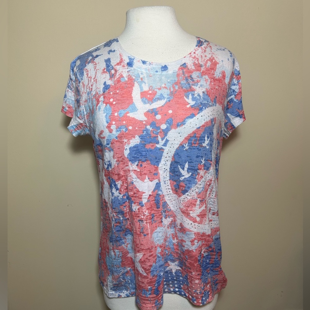 Green Source Brand Apparel Size XL Ted White Blue Graphic Tshirt Peace sign